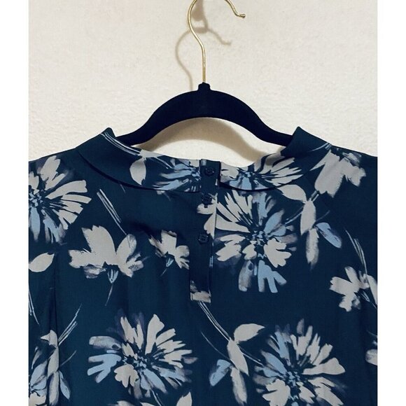 Lysse Top Womens Large Blue Winter Floral Long Sleeve Mock Neck Work Career - Picture 5 of 10